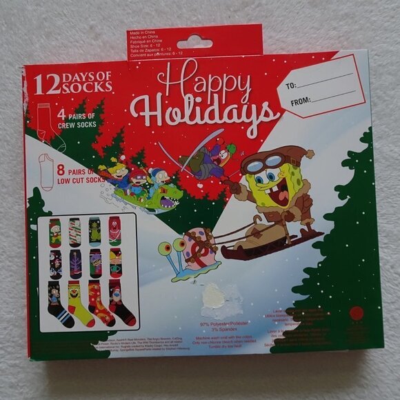 Nickelodeon 12 Days Of Socks Size 6-12 SpongeBob, Rugrats, Ren & Stimpy, CatDog - Picture 3 of 6
